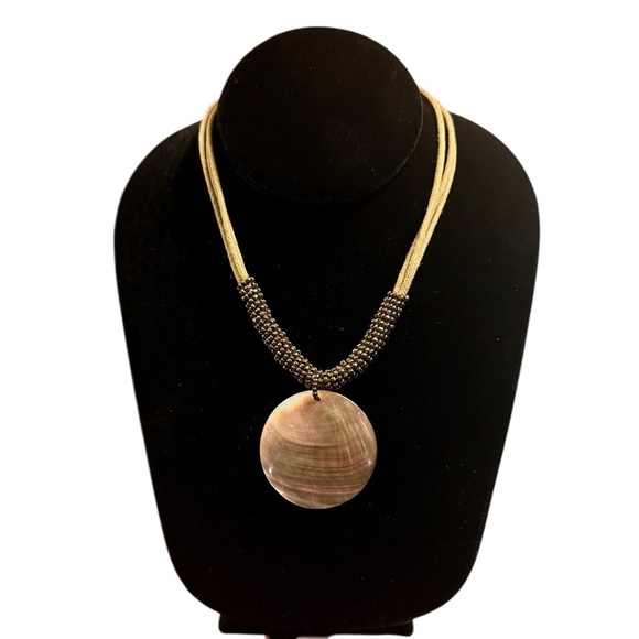 Lia Sophia Jewelry - Lia Sophia Corded Bronze Beaded Necklace MOP Mother of Pearl Pendant 16”